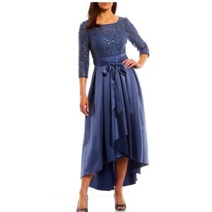 Alex Evenings Wedgewood Blue Sequin Lace High-Low Gown Dress 12 NEW 81122468